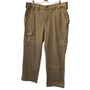 Duluth Trading 100% Cotton Cargo Work Pants Sz 42 x 32 Tan Khaki Utility Outdoor
